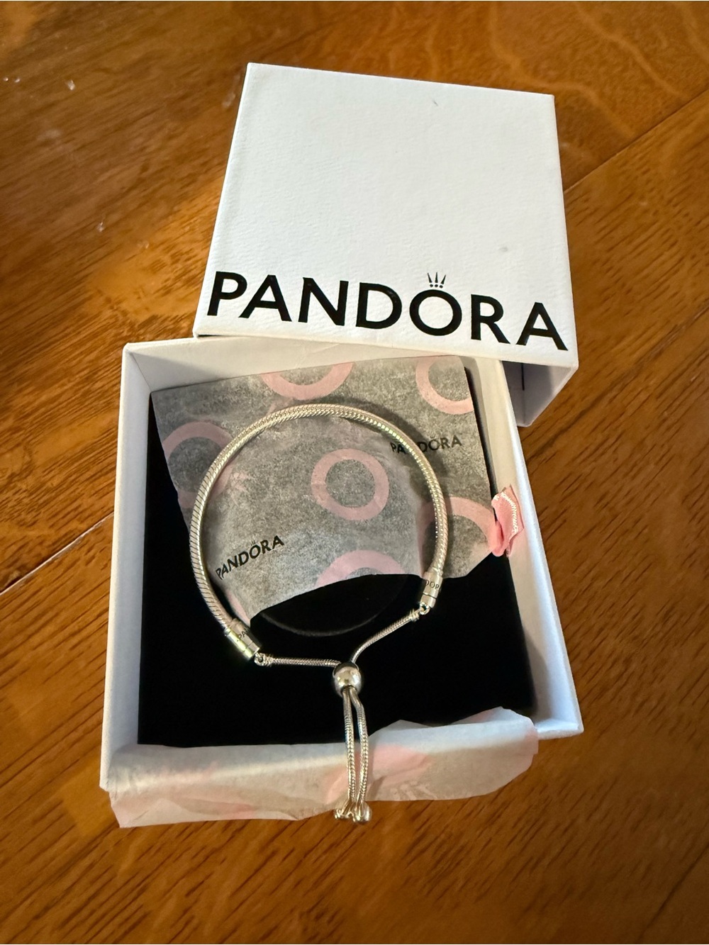 Pandora Silver Sliding Snake Chain Bracelet with Pink Accents